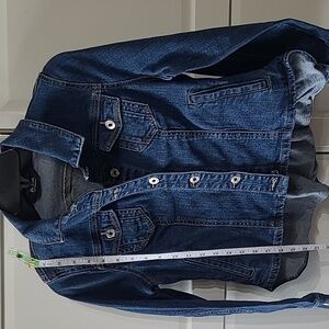 DU JOUR WOMENS JEAN LONG SLEVEE RUFFLE BACK JACKET 2 POCKETS PRE LOVED SIZE O